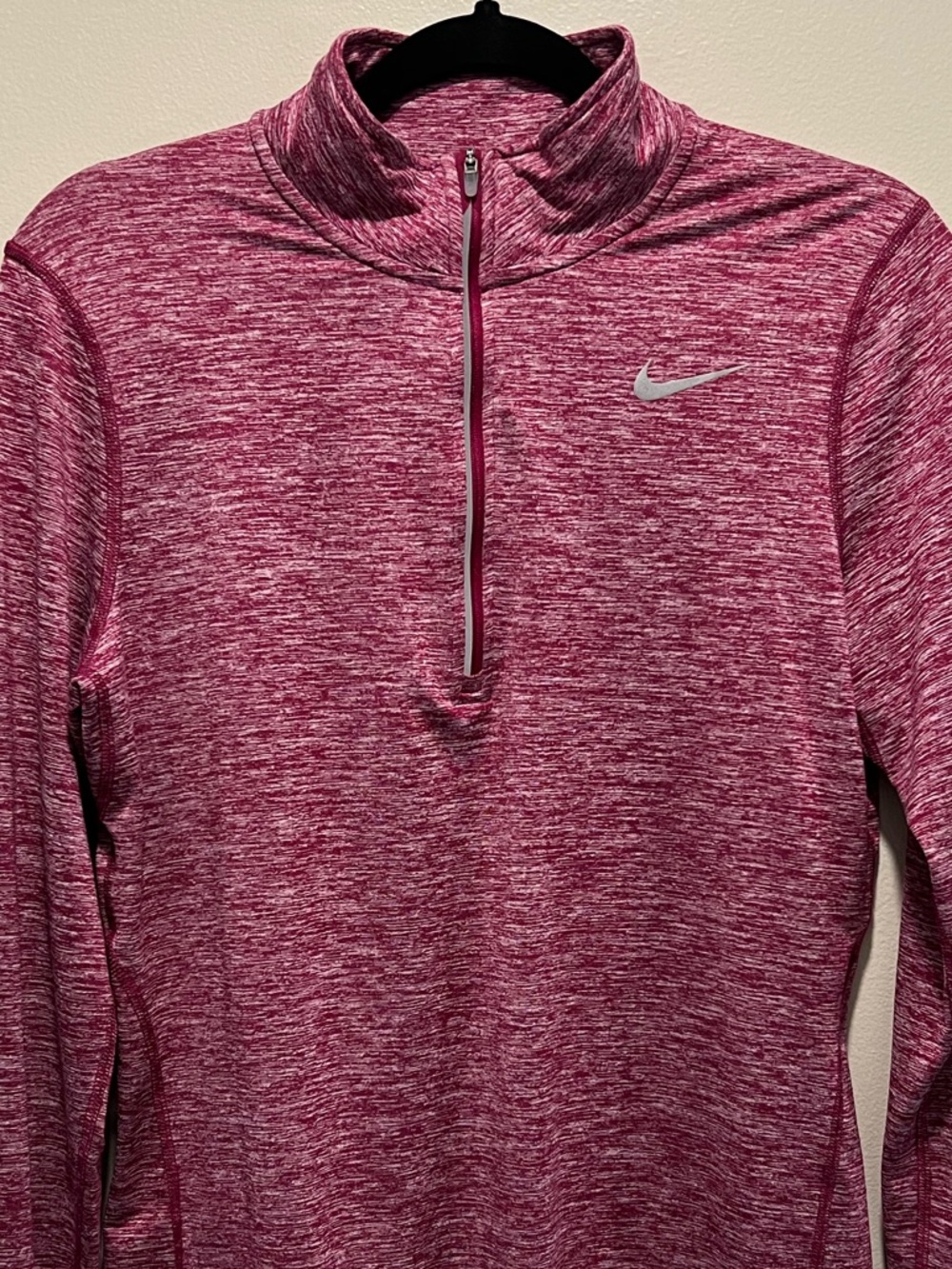 Nike Pink Heather Quarter-Zip Long Sleeve Dri-Fit Running Pullover Workout Gear